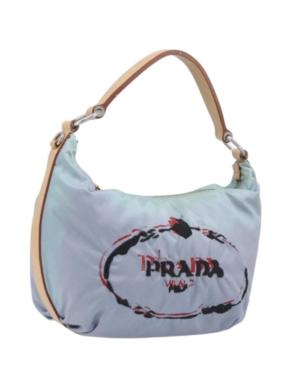 PRADA Shoulder Bag Nylon Light Blue Silver